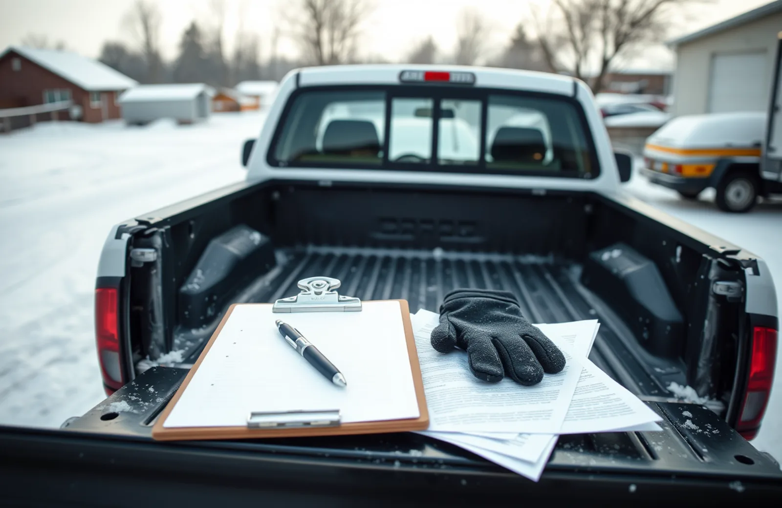 Certificate of insurance and a snow services agreement on a desk