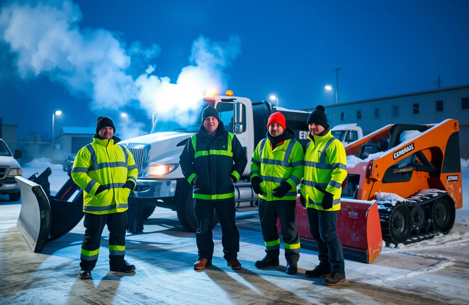 Snow contractor reviewing a route map on a plow truck tailgate before a storm
